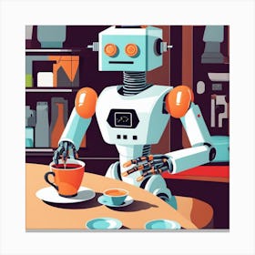 Robot At Coffee Shop Canvas Print