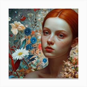 Girl With Red Hair And Flowers Canvas Print