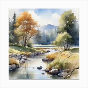 Watercolor Of A River Canvas Print