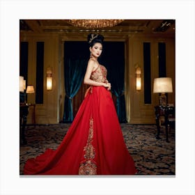 Asian Elegance Personified As A Lady Poised In High End Attire High Fashion Venue Ambient Lighting (7) Canvas Print