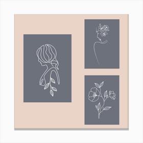 abstract beauty floral woman and flower line drawing wall art poster Canvas Print