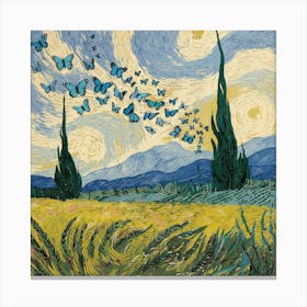 Starry Night With Butterflies 2 Canvas Print