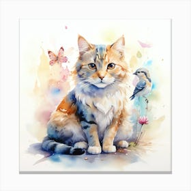 Cat With Birds Canvas Print