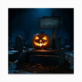 A Sinisterjack O Lantern Grinning Wildly Cast In Eerie Luminescence By The Ambient Night Fear Lur (2) Canvas Print