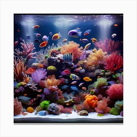 A Fish Tank With Different Types Of Fish With Beautiful Coral 3 Canvas Print