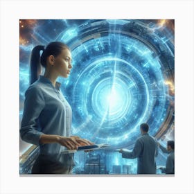 Futuristic Woman Working On Computer Canvas Print