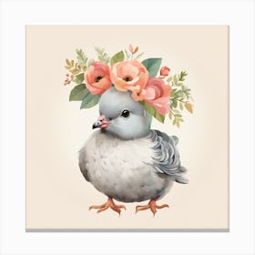 Floral Baby Pigeon Nursery Illustration (37) Canvas Print