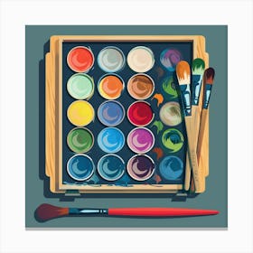 Palette Of Paints And Brushes Canvas Print