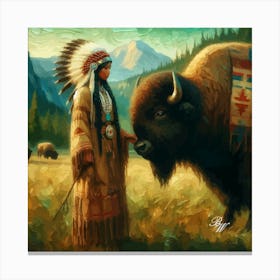 Native American Woman With Buffalo 2 Copy Canvas Print