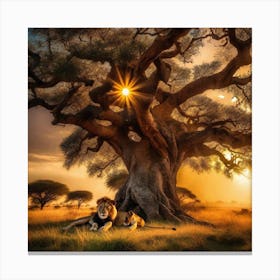 Lions Under The Tree 3 Canvas Print