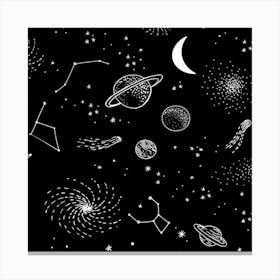 Black Space Drawing, Art, Planet Drawing Stars Black Space Galaxy Outer Space Canvas Print