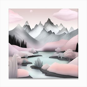 Landscape With Mountains Pink Minimalistic Canvas Print