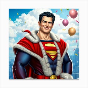 Flux Schnell A Jovial Superman Donning A Crimson Santalike Cos 2 Canvas Print