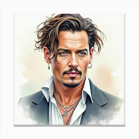 Elegant Watercolor Painting Of Johnny Depp, Pastel Hues, Timeless Expression Canvas Print