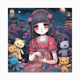 Anime Girl With Teddy Bears 1 Canvas Print