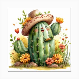 Watercolor Cactus Canvas Print