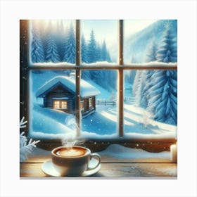 Winter Scene With A Cup Of Coffee Canvas Print