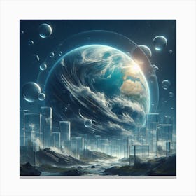 Earth In Space With Bubbles Canvas Print