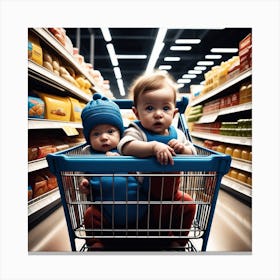 Two Babies In A Shopping Cart Canvas Print