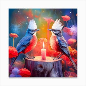 Two Birds With A Candle Canvas Print