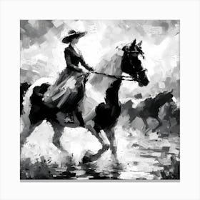 Black And White Horse Riding Canvas Print
