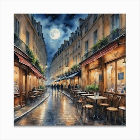 Paris at Night Café Bistro Scenery Canvas Print