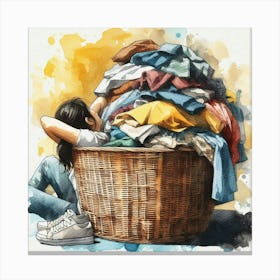 Laundry Basket Watercolor Painting Canvas Print