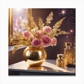 Gold Vase With Roses Canvas Print