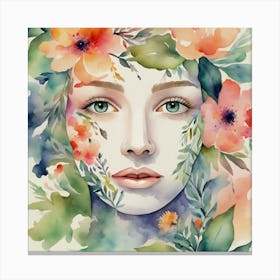 Watercolor Of A Woman With Flowers 3 Canvas Print