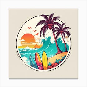 Surfboards And Palm Trees Canvas Print