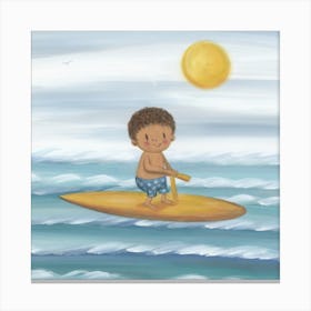 Little Boy On Surfboard Canvas Print