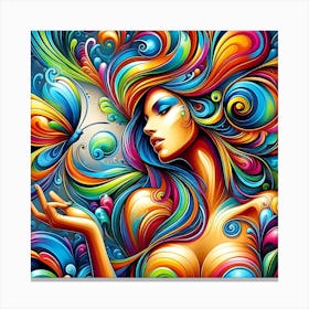 Colorful Girl With Butterfly Canvas Print