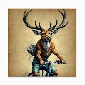 Deer On A Bike 3 Canvas Print