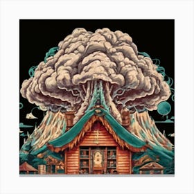 Wooden hut left behind by an atomic explosion 1 Canvas Print