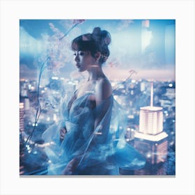 Asian Girl In Blue Dress Canvas Print