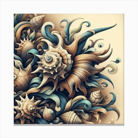 Whimsical Seashells and Waves Canvas Print