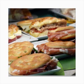 Food Sandwiches Italian Ham Salami Shop Kitchen Art Square Italian Italy Milan Venice Florence Rome Naples Toscana photo photography art travel Canvas Print