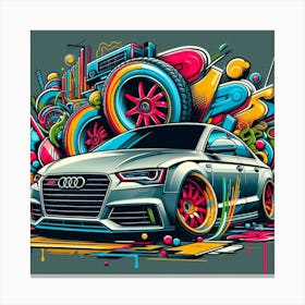 Audi A4 Vehicle Colorful Comic Graffiti Style Canvas Print