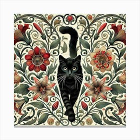 william morris Black Cat With Flowers Canvas Print