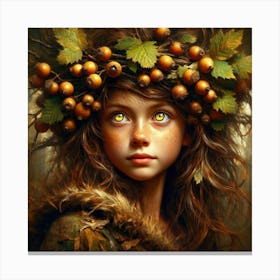 Girl With Berries On Her Head Canvas Print