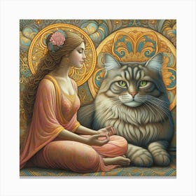 Cat And A Woman Canvas Print