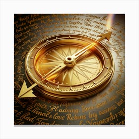 Golden Compass With Words Canvas Print