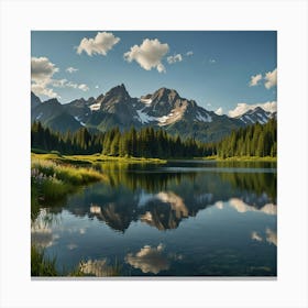 A Stunning Mountain Range With Snow Capped Peaks Reflecting In A Crystal Clear Alpine Lake 1 Canvas Print