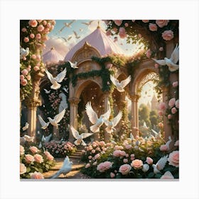 Doves In The Garden Canvas Print