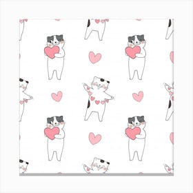 Seamless Pattern Cute Cat With Little Heart Hearts Canvas Print