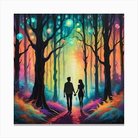 Couple In The Forest, Psychedelic Painting Art Canvas Print