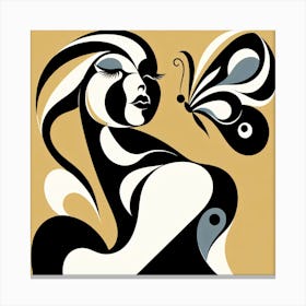 Dramatic Abstract Female Portrait Watching Butterfly Canvas Print