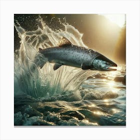 Salmon Jumping In The River Canvas Print