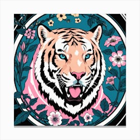 Tiger In Flowers Canvas Print