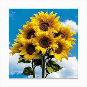 Sunflowers Against A Blue Sky Canvas Print